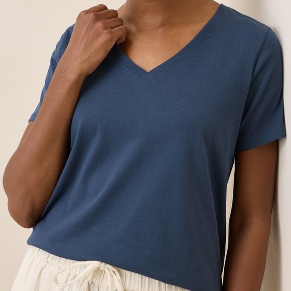 Pact Tops - Women’s Blue Pact 100% Organic Cotton V-Neck Casual T-Shirt Sz Large Minimalist